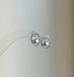 Elly’s 7.3mm Japanese Akoya ocean pearls Floral Ring Earrings Studs: Extreme luster mirrored, Blue silver pearls, S925 silver earrings. gift for her