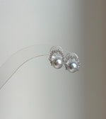 Elly’s 7.3mm Japanese Akoya ocean pearls Floral Ring Earrings Studs: Extreme luster mirrored, Blue silver pearls, S925 silver earrings. gift for her