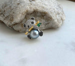 Elly’s 10.3mm Tahitian silver platinum Ocean Panda Brooch Pendant 2in1: Extreme Luster mirrored, 2.2x2.3cm, gift for her