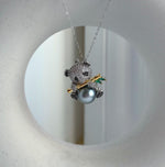 Elly’s 10.3mm Tahitian silver platinum Ocean Panda Brooch Pendant 2in1: Extreme Luster mirrored, 2.2x2.3cm, gift for her daily brooch