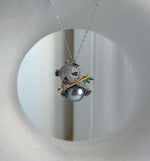 Elly’s 10.3mm Tahitian silver platinum Ocean Panda Brooch Pendant 2in1: Extreme Luster mirrored, 2.2x2.3cm, gift for her