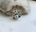 Elly’s 10.3mm Tahitian silver platinum Ocean Panda Brooch Pendant 2in1: Extreme Luster mirrored, 2.2x2.3cm, gift for her