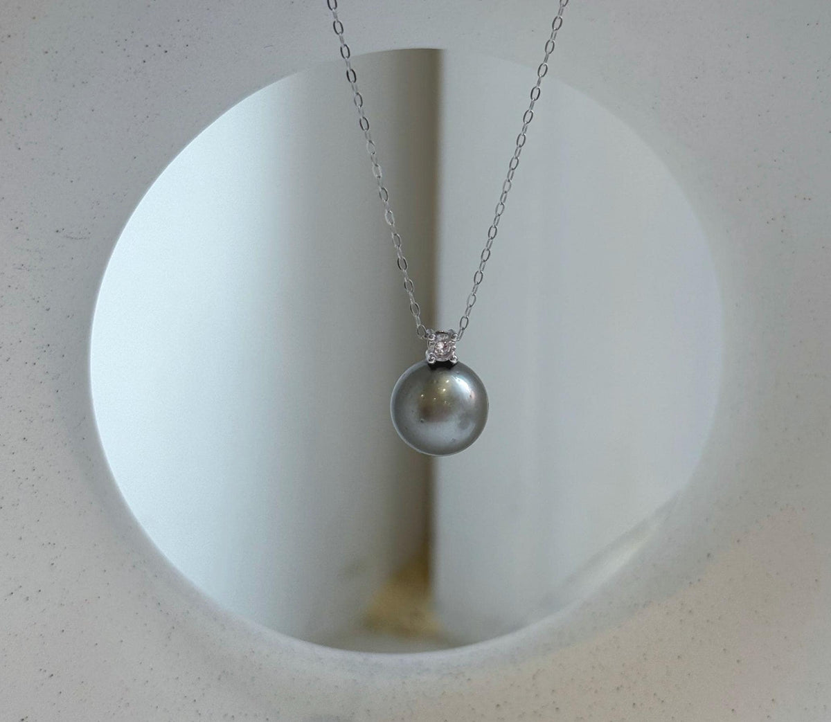 Elly’s 10.8mm Tahitian platinum ocean pearl pendant: Extreme luster mirrored, 1.4cm high, S925 silver pendant chain set. gift for her