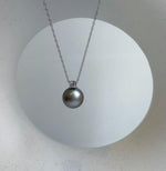 Elly’s 10.8mm Tahitian platinum ocean pearl pendant: Extreme luster mirrored, 1.4cm high, S925 silver pendant chain set. gift for her holiday