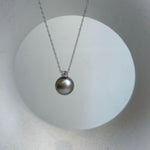 Elly’s 10.8mm Tahitian platinum ocean pearl pendant: Extreme luster mirrored, 1.4cm high, S925 silver pendant chain set. gift for her