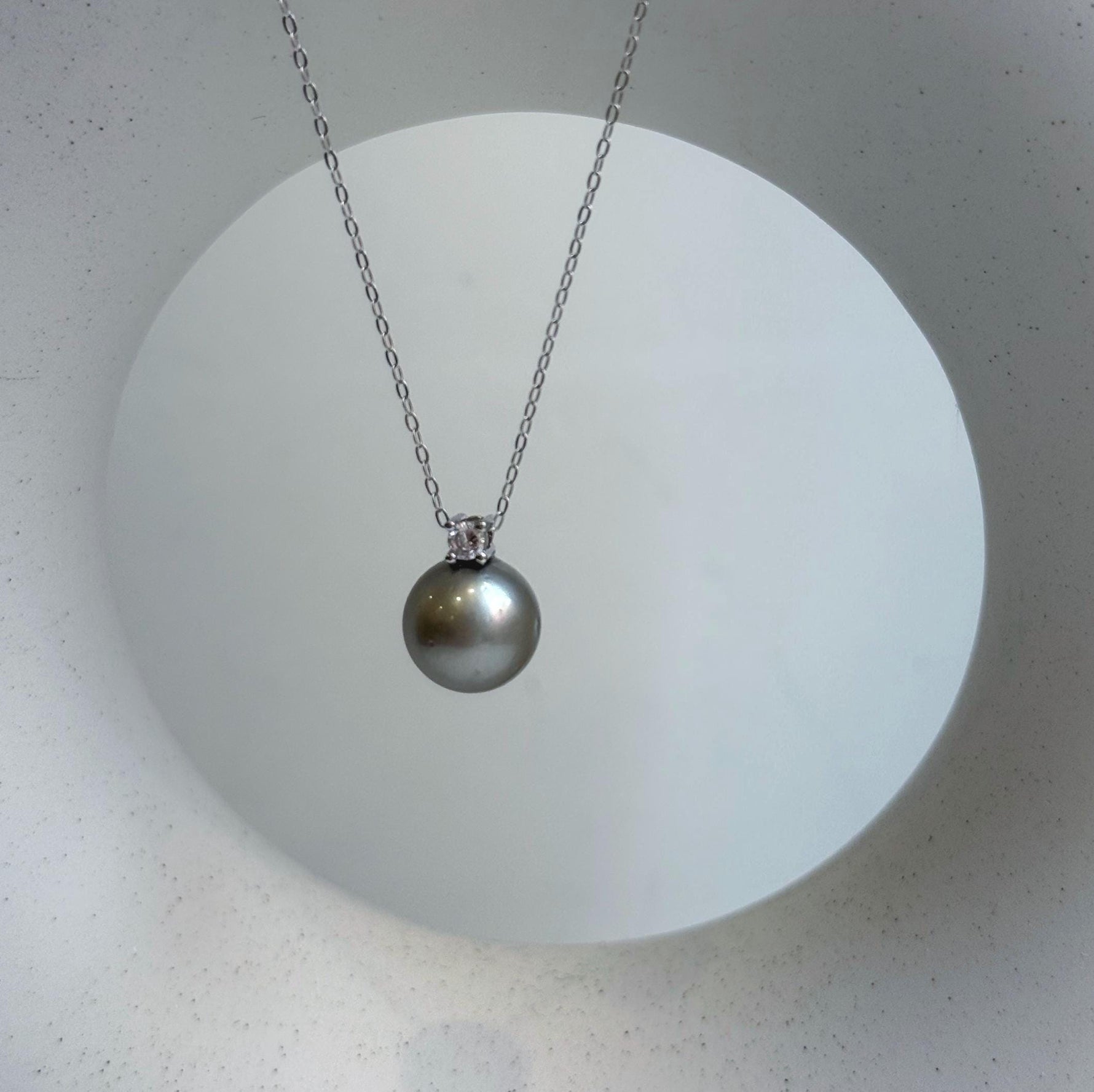Elly’s 10.8mm Tahitian platinum ocean pearl pendant: Extreme luster mirrored, 1.4cm high, S925 silver pendant chain set. gift for her