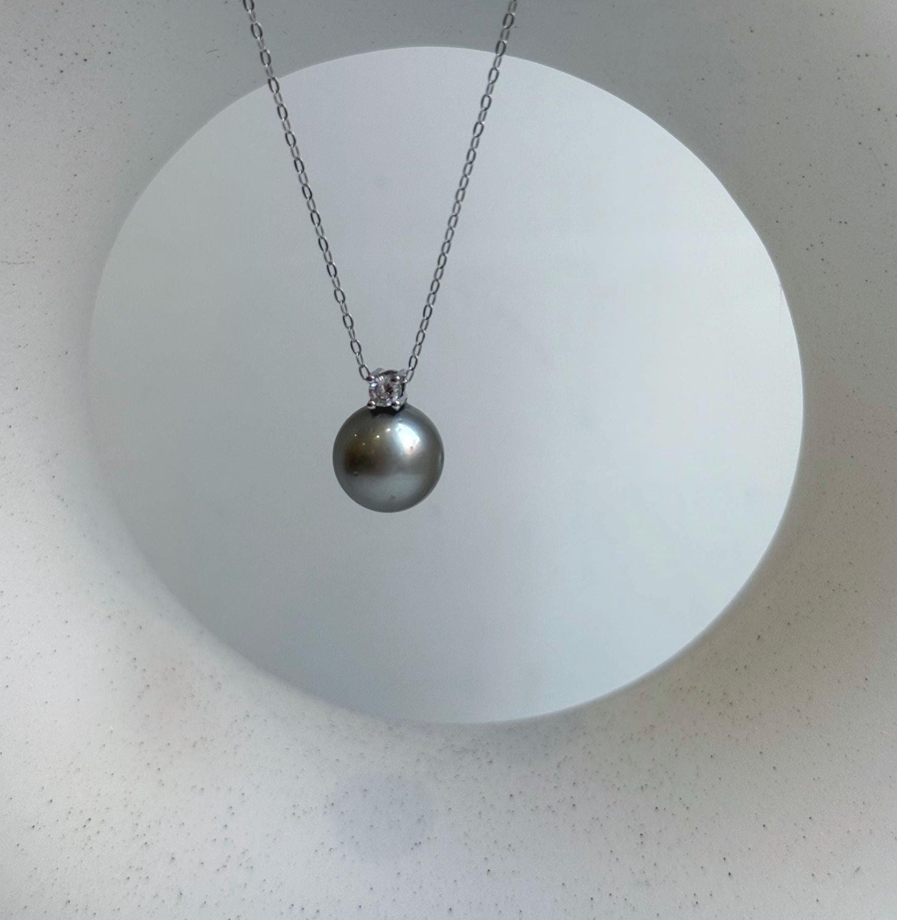 Elly’s 10.8mm Tahitian platinum ocean pearl pendant: Extreme luster mirrored, 1.4cm high, S925 silver pendant chain set. gift for her