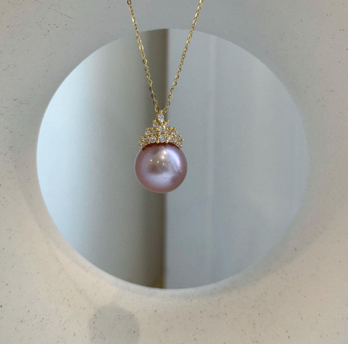 Elly’s Insale 13.7mm rose mauve Edison Pearl pendant: Extreme luster mirrored, 2.2cm S925 silver minimalist pendant chain set. gift for her anniversary