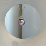 Elly’s Insale 13.7mm rose mauve Edison Pearl pendant: Extreme luster mirrored, 2.2cm S925 silver minimalist pendant chain set. gift for her anniversary
