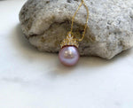 Elly’s Insale 13.7mm rose mauve Edison Pearl pendant: Extreme luster mirrored, 2.2cm S925 silver minimalist pendant chain set. gift for her holiday
