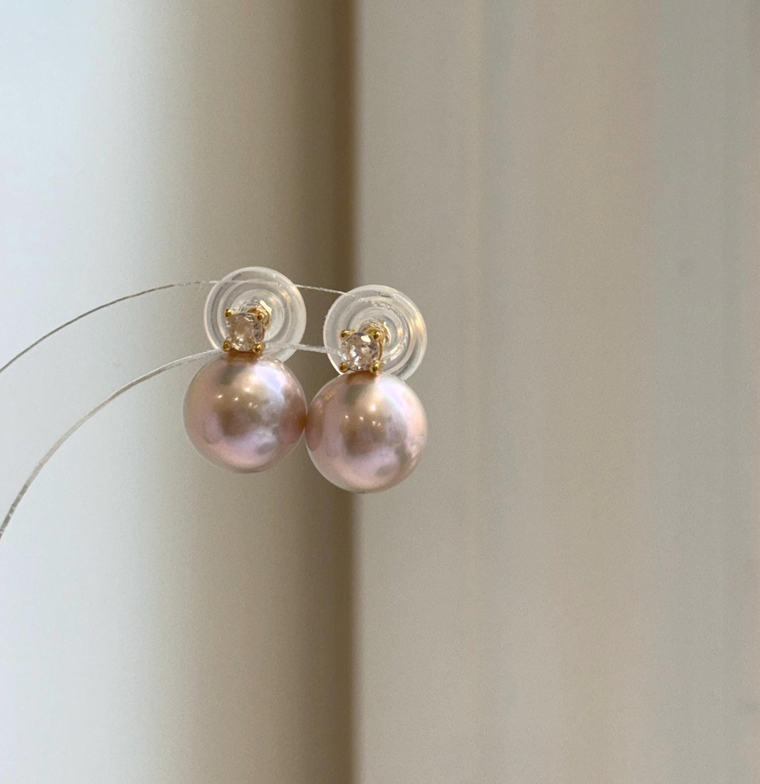Elly’s 5A 11.4mm Edison Rose Pearls Earrings studs: Extreme luster Mirrored, S925 silver Classic earrings studs with zircon. gift for her daily earrings