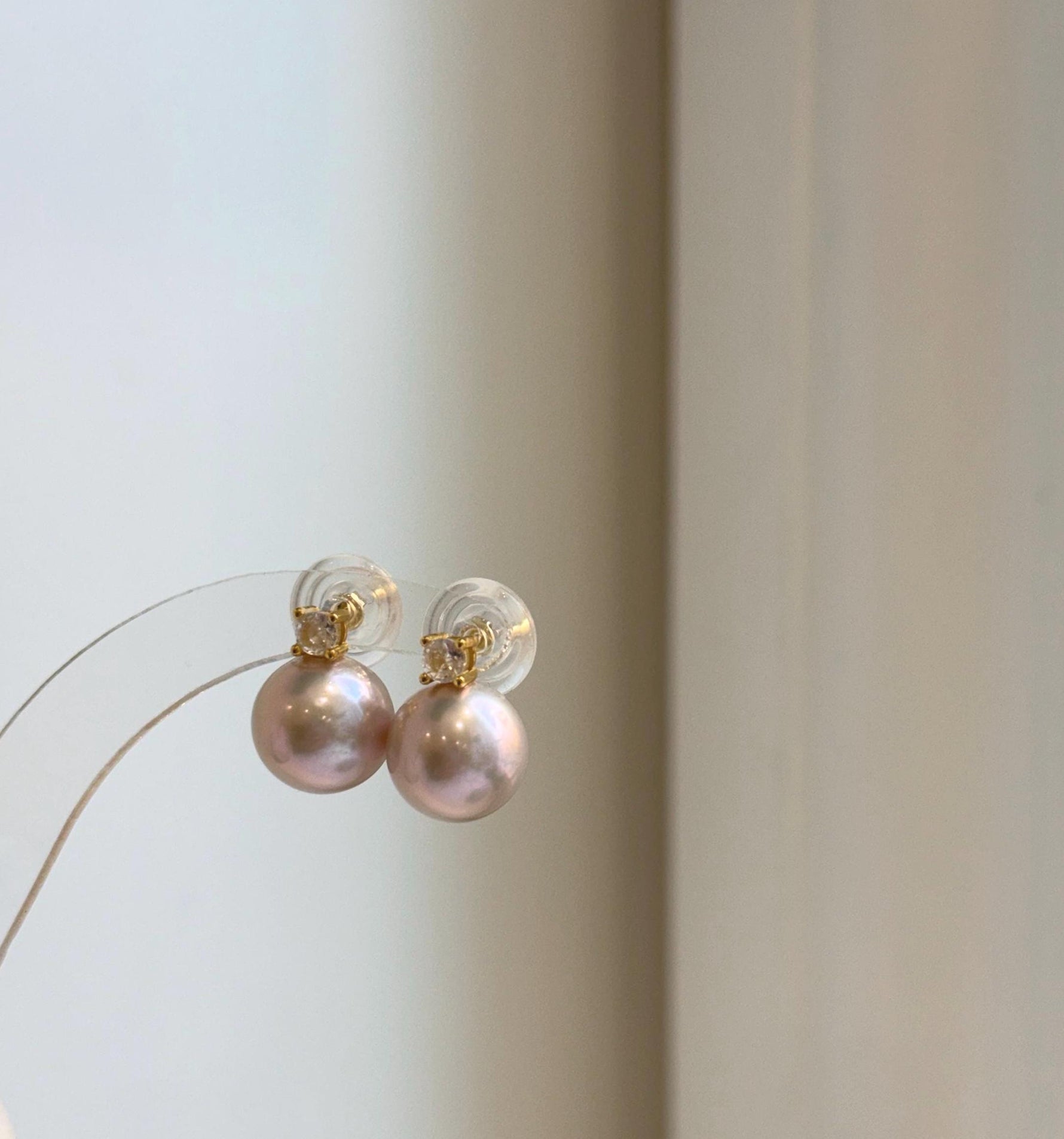 Elly’s 5A 11.4mm Edison Rose Pearls Earrings studs: Extreme luster Mirrored, S925 silver Classic earrings studs with zircon. gift for her anniversary