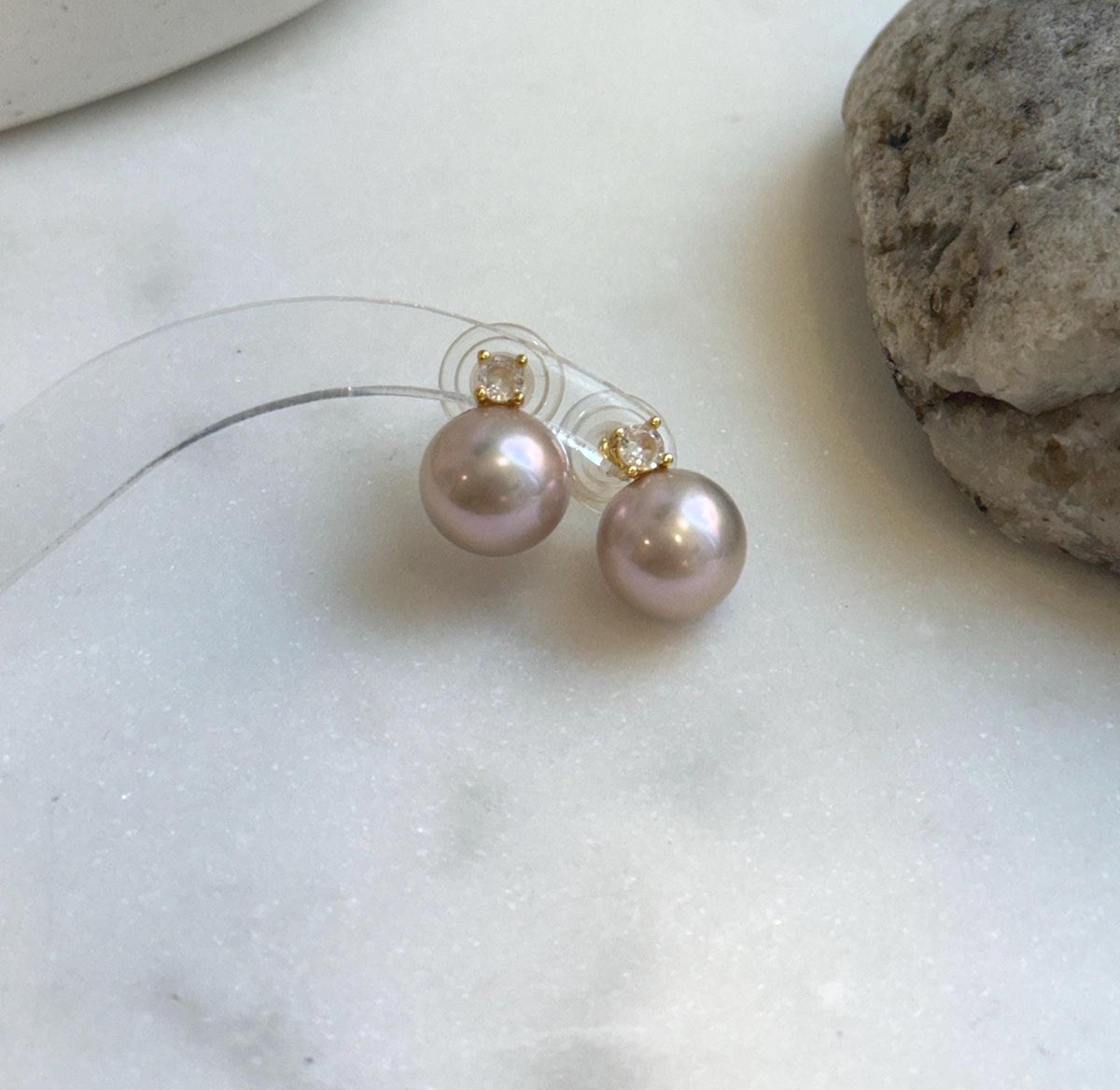 Elly’s 5A 11.4mm Edison Rose Pearls Earrings studs: Extreme luster Mirrored, S925 silver Classic earrings studs with zircon. gift for her graduation
