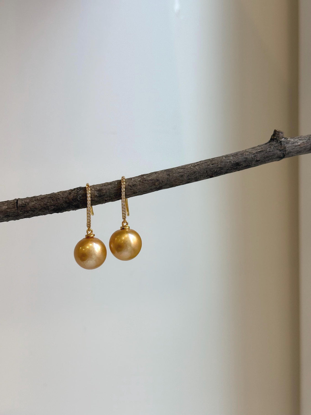 Elly’s 10.8mm Edison deep gold Pearls Earrings Hooks: Extreme luster Mirrored,  2.8cm high, S925 silver earrings. gift for her  daily golden pearls earrings