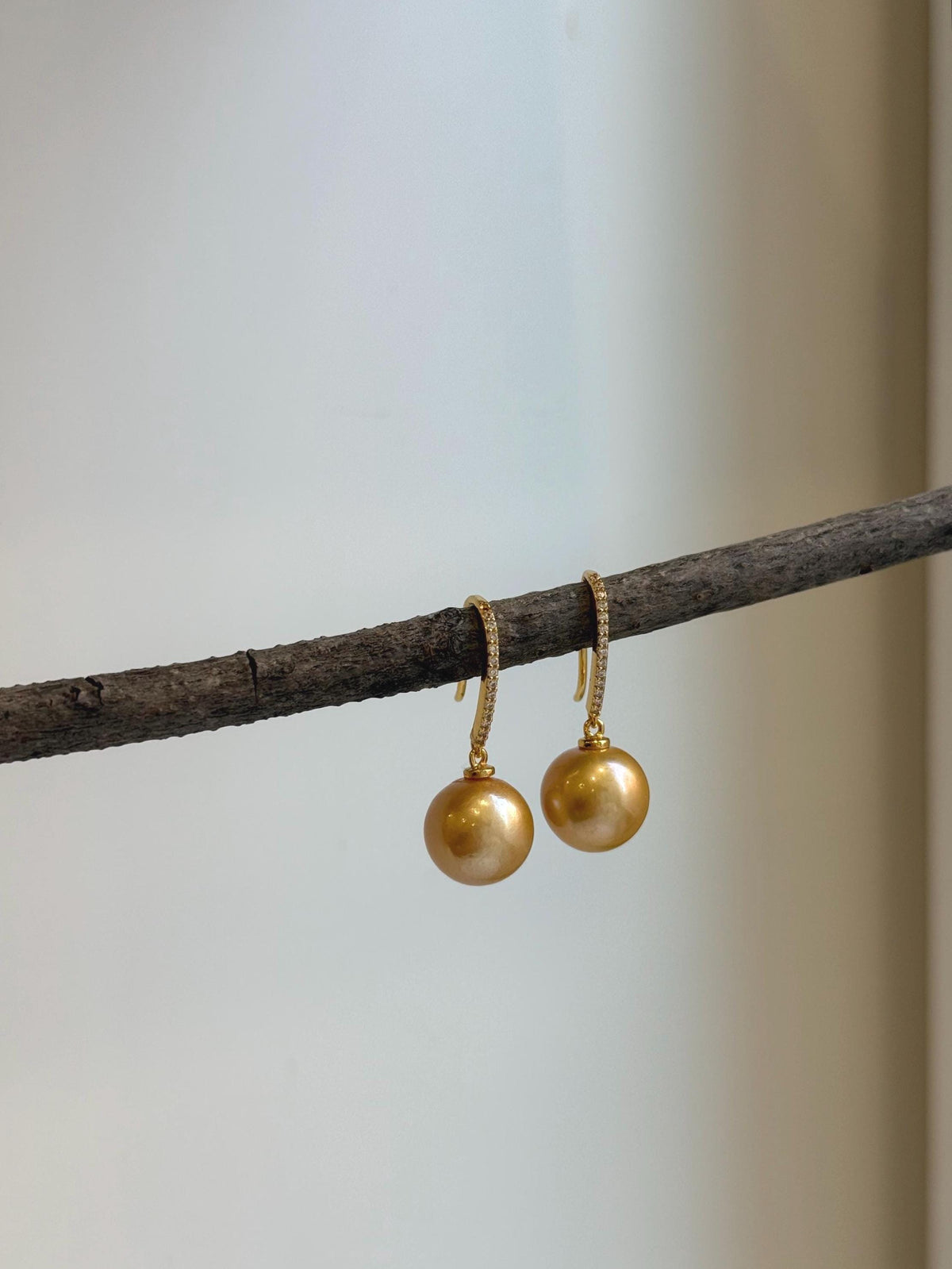 Elly’s 10.8mm Edison deep gold Pearls Earrings Hooks: Extreme luster Mirrored,  2.8cm high, S925 silver earrings. gift for her