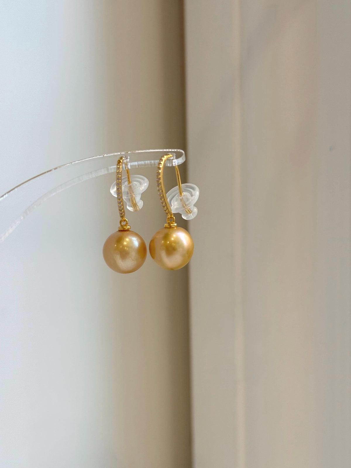 Elly’s 10.8mm Edison deep gold Pearls Earrings Hooks: Extreme luster Mirrored,  2.8cm high, S925 silver earrings. gift for her