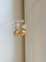 Elly’s 10.8mm Edison deep gold Pearls Earrings Hooks: Extreme luster Mirrored,  2.8cm high, S925 silver earrings. gift for her