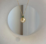Elly’s Au750 18K Gold 11.6mm Genius South Sea deep Gold ocean Pearl Pendant: Extreme luster mirrored, 1.6cm high, 18k real gold Green Jade. gift for her