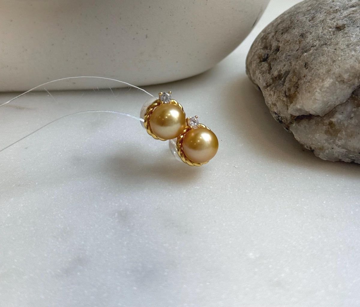 Elly’s 9.1mm Edison deep gold Pearls Earrings studs: Extreme luster Mirrored,  1.1x1.3cm, S925 silver earrings studs. gift for her anniversary