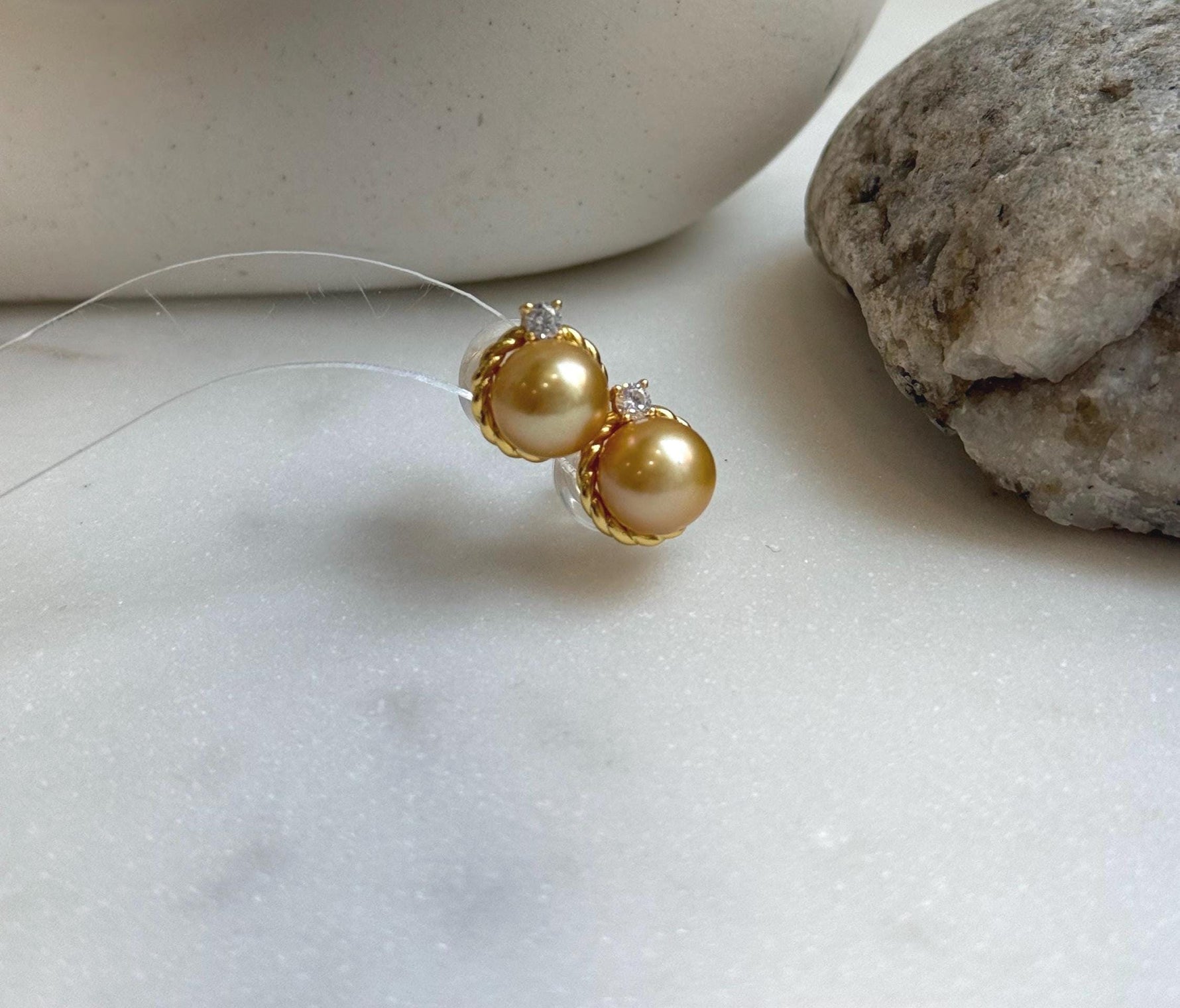 Elly’s 9.1mm Edison deep gold Pearls Earrings studs: Extreme luster Mirrored,  1.1x1.3cm, S925 silver earrings studs. gift for her anniversary