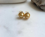 Elly’s 9.1mm Edison deep gold Pearls Earrings studs: Extreme luster Mirrored,  1.1x1.3cm, S925 silver earrings studs. gift for her