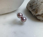 Elly’s 9.9mm Edison Metallic Rose Pearls Earrings studs: Extreme luster Mirrored, S925 silver Classic minimalist earrings studs. gift for her daily wear