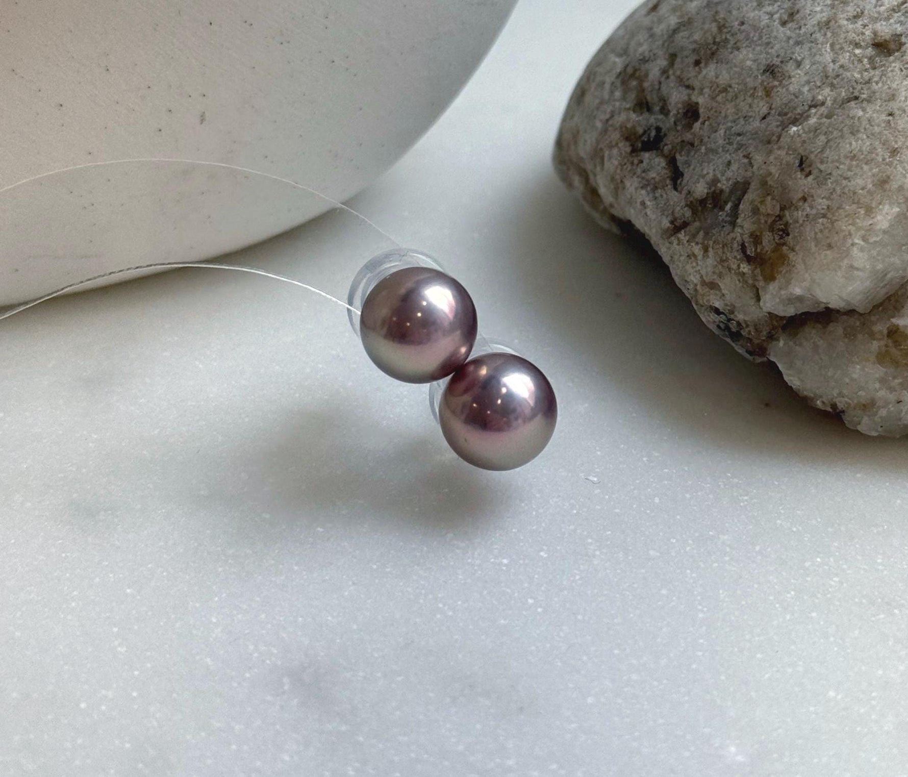 Elly’s 9.9mm Edison Metallic Rose Pearls Earrings studs: Extreme luster Mirrored, S925 silver Classic minimalist earrings studs. gift for her daily wear