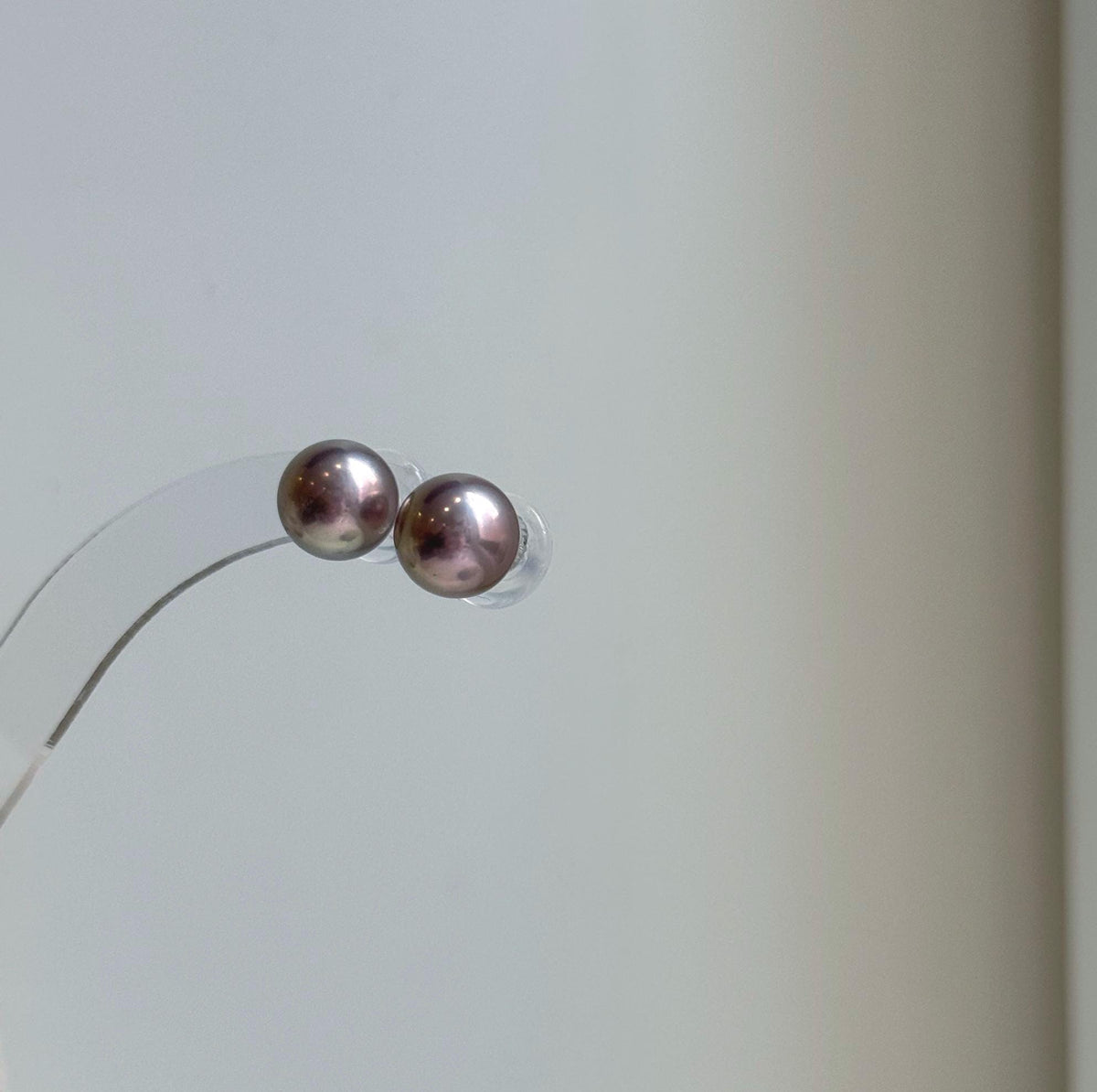 Elly’s 9.9mm Edison Metallic Rose Pearls Earrings studs: Extreme luster Mirrored, S925 silver Classic minimalist earrings studs. gift for her