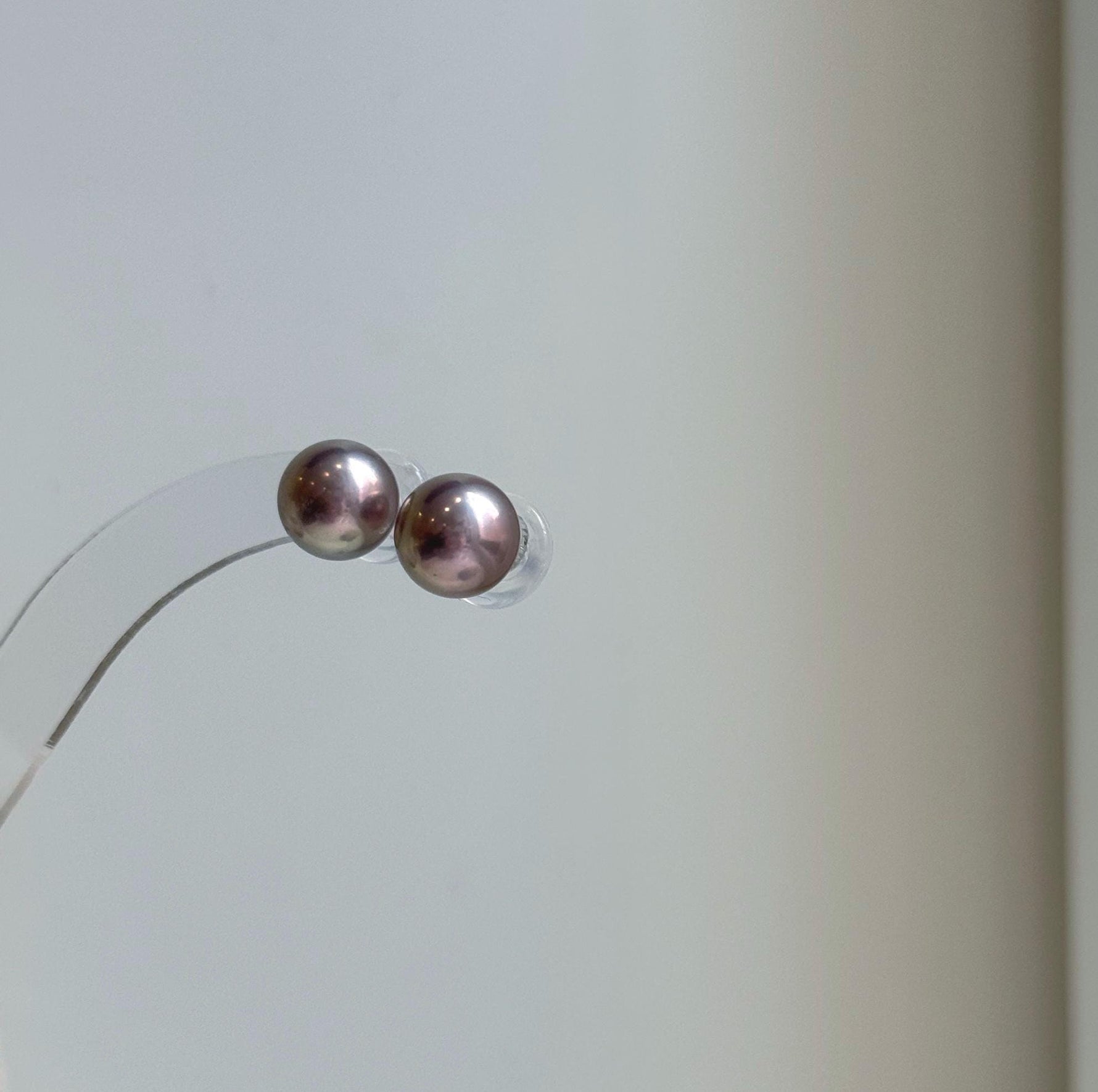 Elly’s 9.9mm Edison Metallic Rose Pearls Earrings studs: Extreme luster Mirrored, S925 silver Classic minimalist earrings studs. gift for her