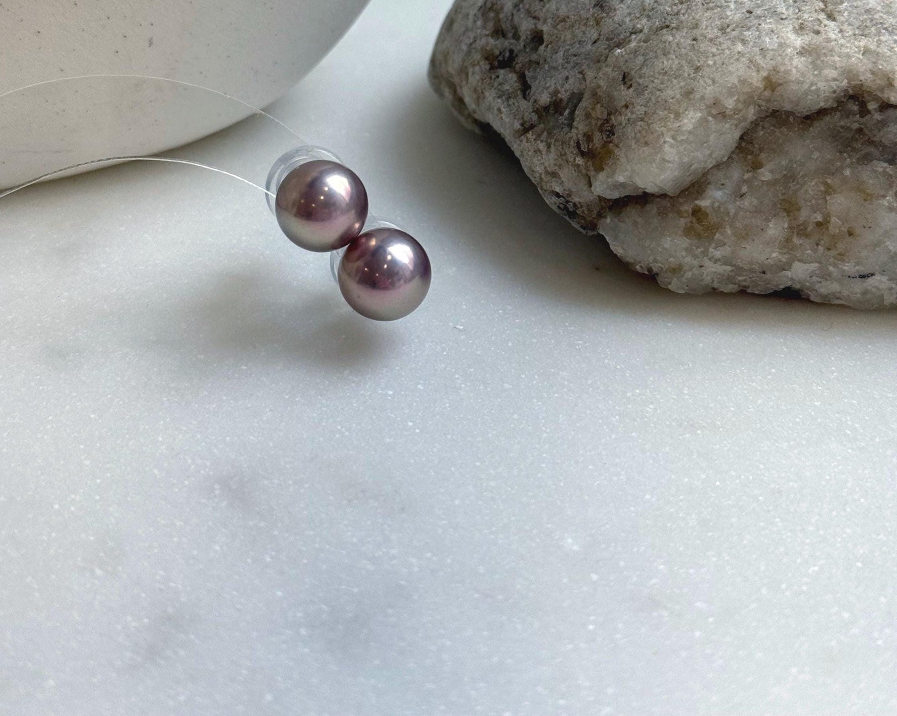 Elly’s 9.9mm Edison Metallic Rose Pearls Earrings studs: Extreme luster Mirrored, S925 silver Classic minimalist earrings studs. gift for her daily office pearls earrings