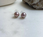Elly’s 9.9mm Edison Metallic Rose Pearls Earrings studs: Extreme luster Mirrored, S925 silver Classic minimalist earrings studs. gift for her daily office pearls earrings