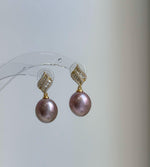 Elly’s 12.6x14.1mm Edison Pearls Earrings: Extreme luster Mirrored, metallic rose pearls green hue, 2.8cm high, S925 silver dangle earrings.