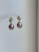 Elly’s 12.6x14.1mm Edison Pearls Earrings: Extreme luster Mirrored, metallic rose pearls green hue, 2.8cm high, S925 silver dangle earrings. daily office pearls earrings