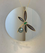 Elly’s Tahitian peacock Ocean Pearl dragonfly Brooch pendant 2in1: Extreme luster mirrored, 9.6mm, 4.6x3.5cm, s925 silver chain not include