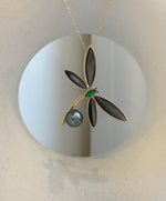 Elly’s Tahitian peacock Ocean Pearl dragonfly Brooch pendant 2in1: Extreme luster mirrored, 9.6mm, 4.6x3.5cm, s925 silver chain not include