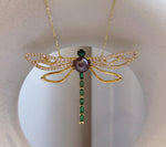 Elly’s Tahitian peacock purple Ocean Pearl dragonfly Brooch pendant 2in1: Extreme luster mirrored, 8.6mm, 6.2x4.4cm, gift for her