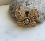 Elly’s Tahitian olive gold Ocean Pearl butterfly Brooch pendant 2in1: Extreme luster mirrored, 9.1mm, 5x4cm, no chain. gift for her