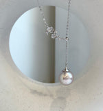 Elly’s 13.1mm Rose Edison Pearl pendant necklace set: Extreme luster mirrored, S925 silver Star Y-Lariat chain set. gift for her