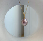 Elly’s 12.9x14.3mm Edison Pearl Pendant: Extreme luster mirrored, metallic rose pearl, 2.5cm, s925 silver minimalist pendant necklace set.gift for her