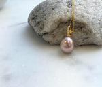 Elly’s 12.9x14.3mm Edison Pearl Pendant: Extreme luster mirrored, metallic rose pearl, 2.5cm, s925 silver minimalist pendant necklace set.gift for her