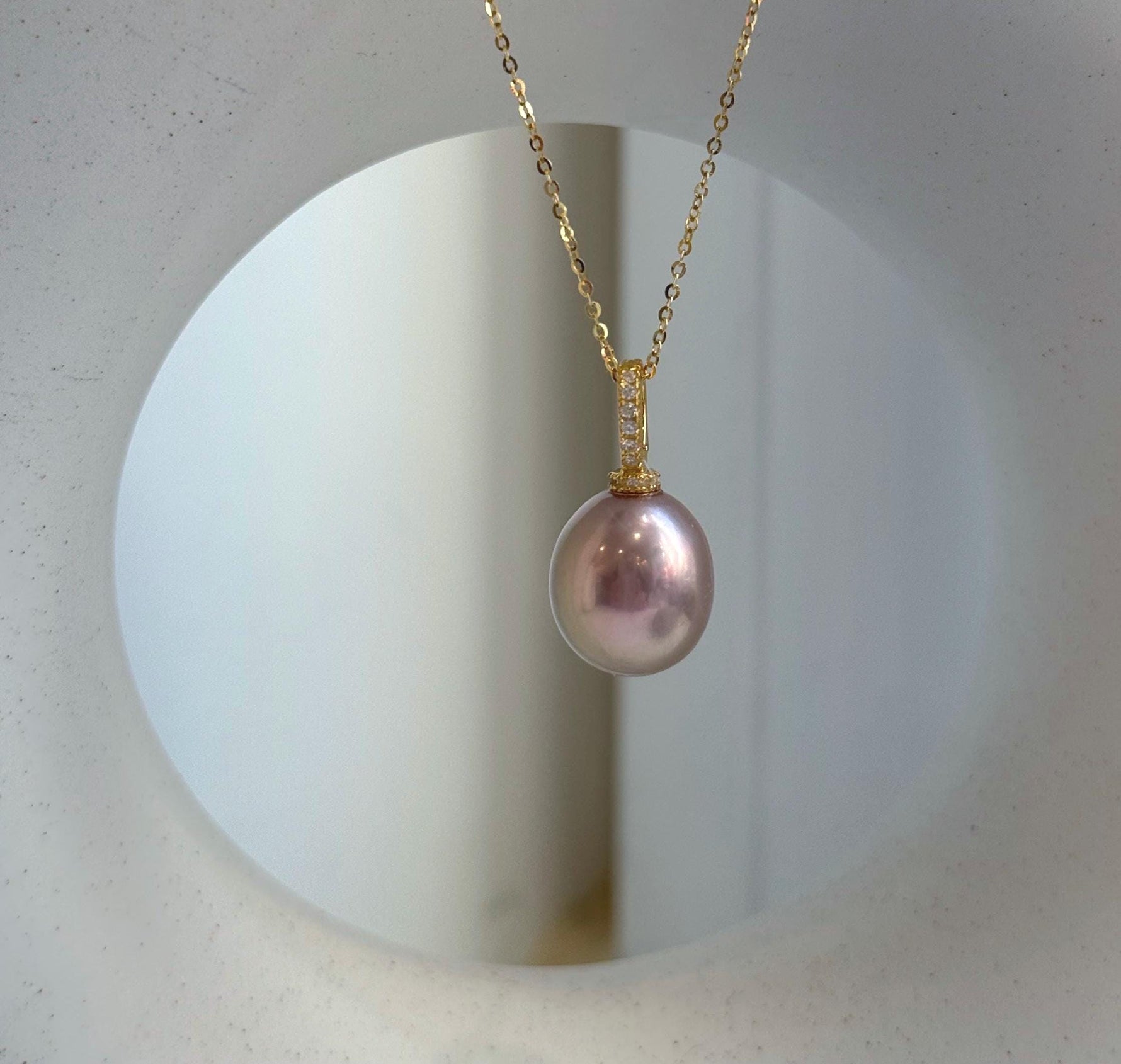 Elly’s 12.9x14.3mm Edison Pearl Pendant: Extreme luster mirrored, metallic rose pearl, 2.5cm, s925 silver minimalist pendant necklace set.gift for her