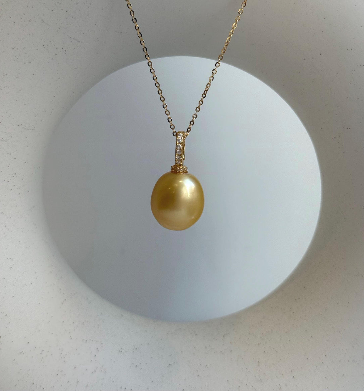 Elly’s 13.4x14.7mm South Sea ultra Golden ocean pearl Pendant: Strong luster, 2.4cm high, S925 Silver minimalist pendant Chain Set.gift for her birthday