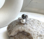 Elly’s Australian Ocean White Tahitian ocean Double pearls Ring: 9.2-10.2mm, Extreme luster mirrored, S925 Silver Adjustable Ring. gift for her