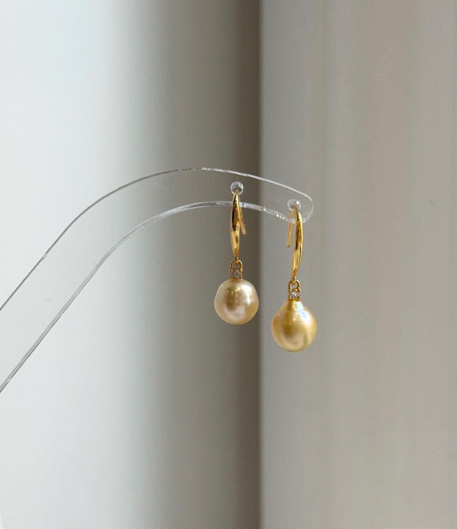 Elly’s 8.5mm Genius natural South sea gold iridescent ocean Pearls Earrings Hooks: Extreme luster mirrored, S925 silver earrings. gift for her