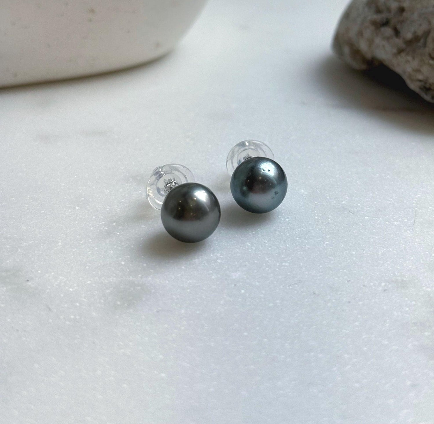 Elly’s 10.6mm Tahitian Platinum ocean Pearls Earrings Studs: Extreme luster Mirrored, S925 silver minimalist earrings studs. gift for her