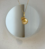 Elly’s 12.8mm South Sea Golden ocean Pearl Gourd pendant: Strong luster, 1.8cm high, S925 silver chain set. gift for her anniversary