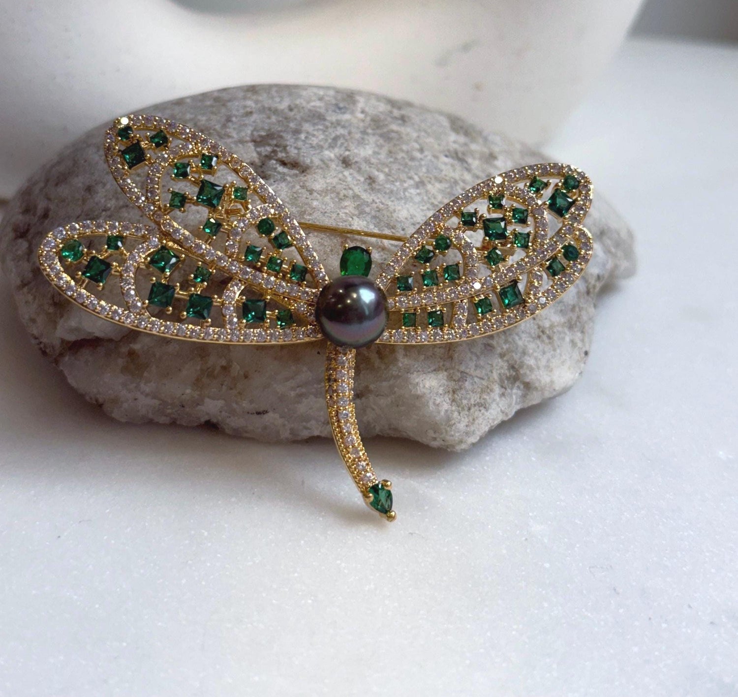 Elly’s 9.4mm Tahitian peacock Ocean Dragonfly Brooch Pendant 2in1: Extreme Luster mirrored,7.5x5cm, gift for her