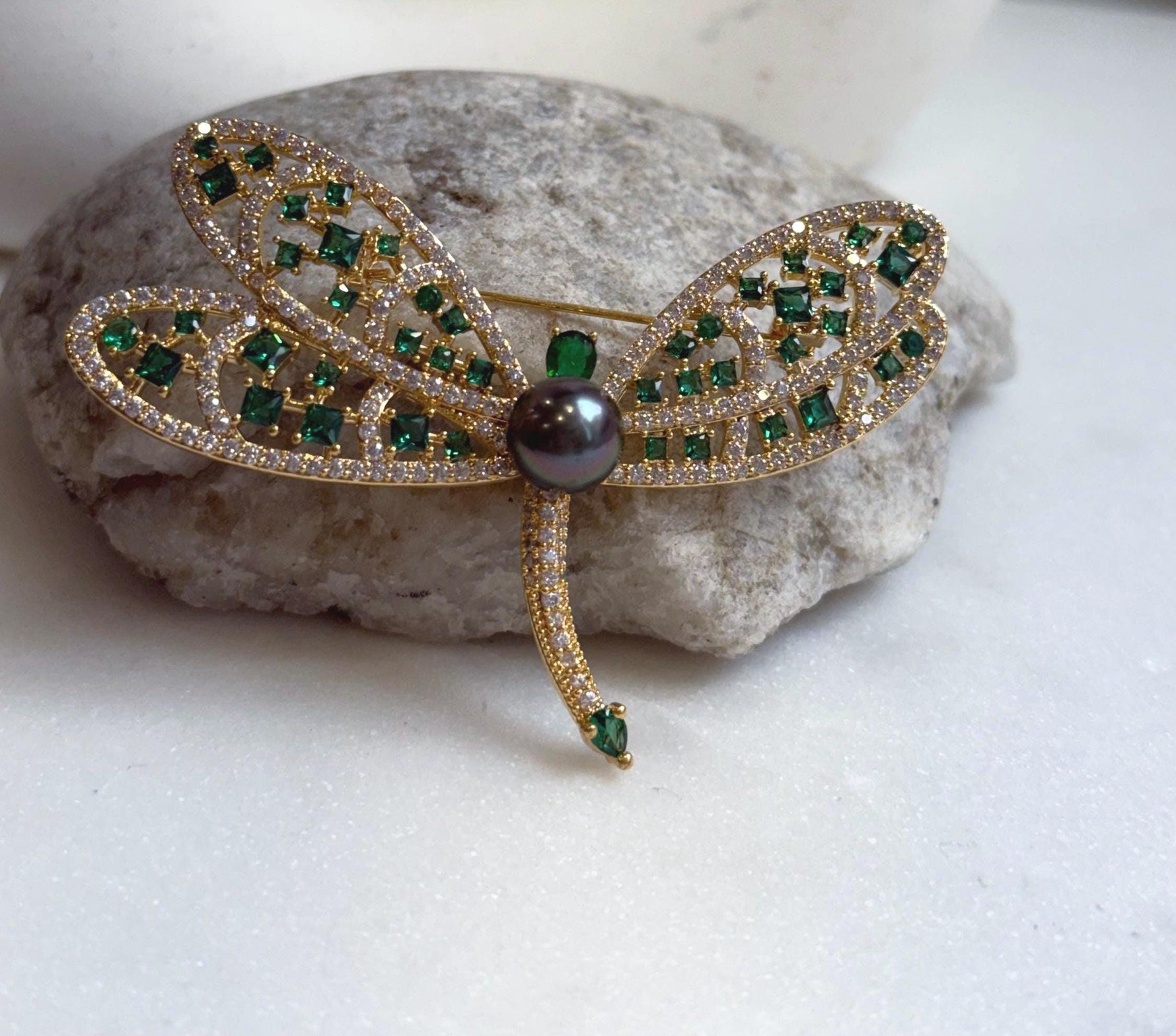 Elly’s 9.4mm Tahitian peacock Ocean Dragonfly Brooch Pendant 2in1: Extreme Luster mirrored,7.5x5cm, gift for her holiday brooch