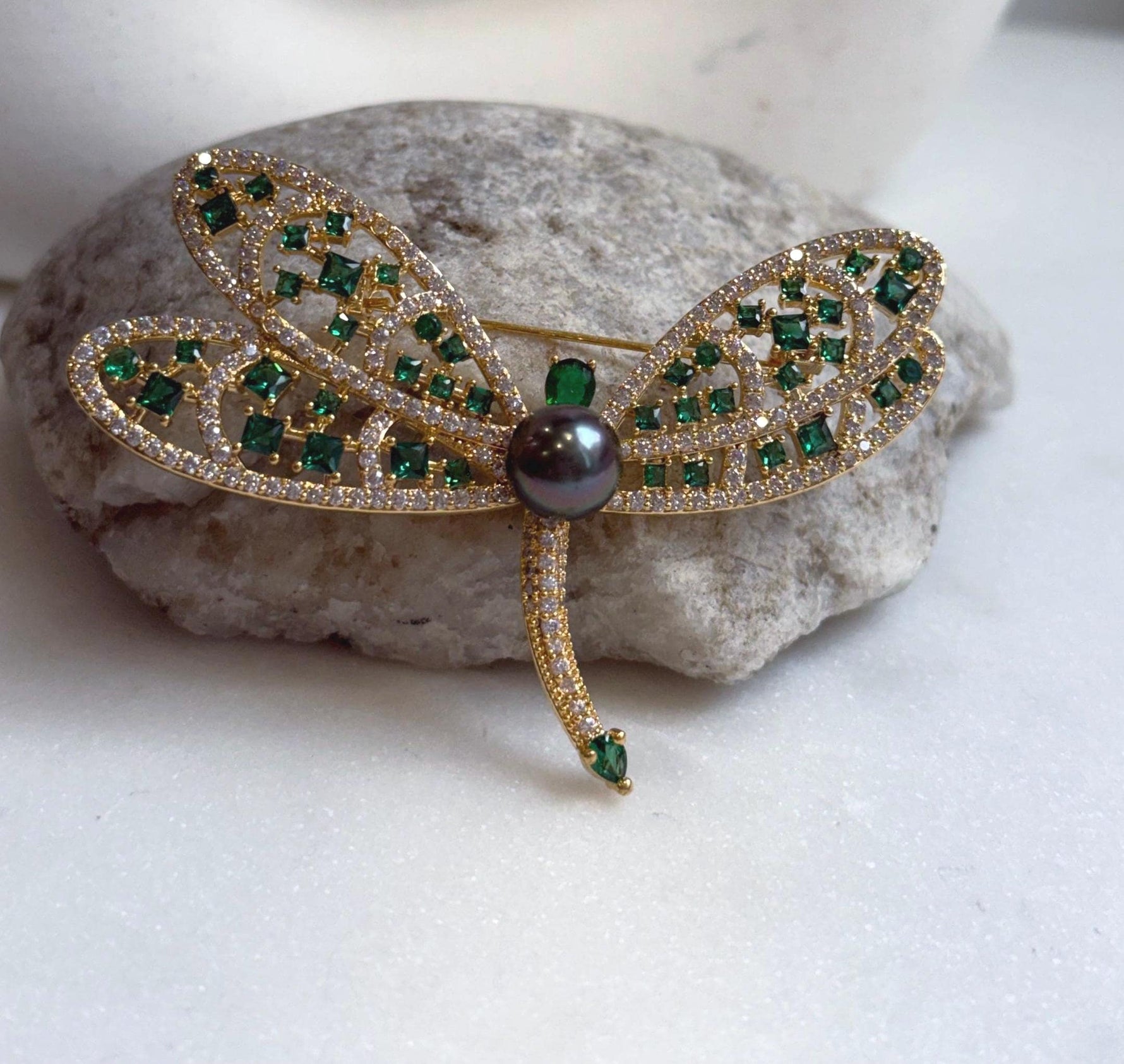 Elly’s 9.4mm Tahitian peacock Ocean Dragonfly Brooch Pendant 2in1: Extreme Luster mirrored,7.5x5cm, gift for her
