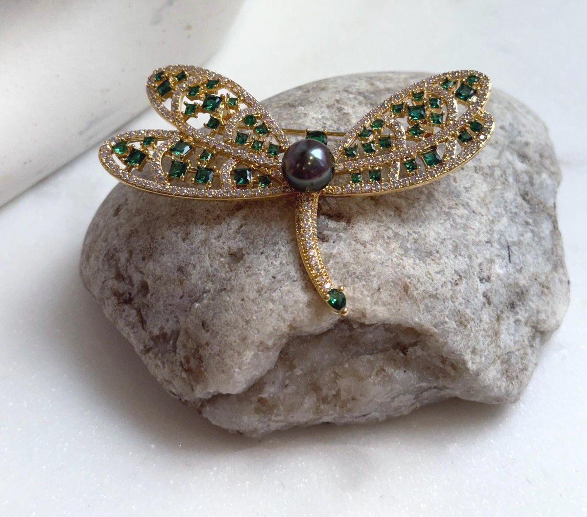 Elly’s 9.4mm Tahitian peacock Ocean Dragonfly Brooch Pendant 2in1: Extreme Luster mirrored,7.5x5cm, gift for her